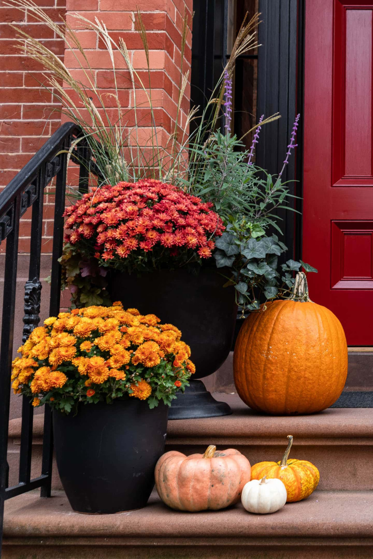 Potted Mum add-on styled on a seasonal porch