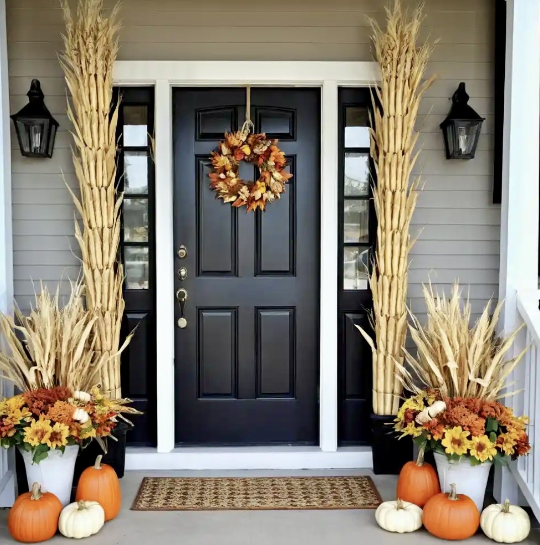Corn Stalks add-on styled on a seasonal porch