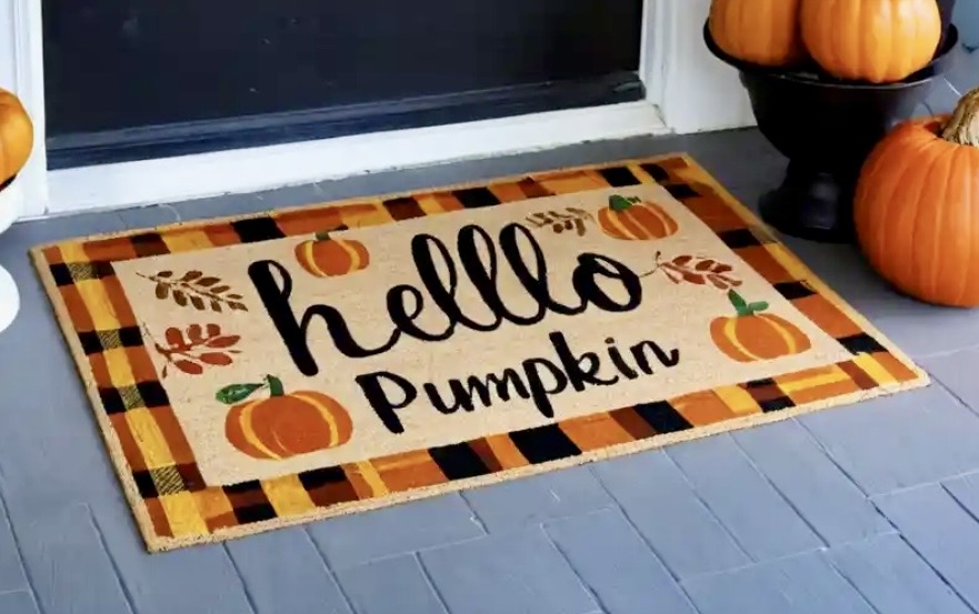 Seasonal Coordinating Doormat add-on styled on a seasonal porch